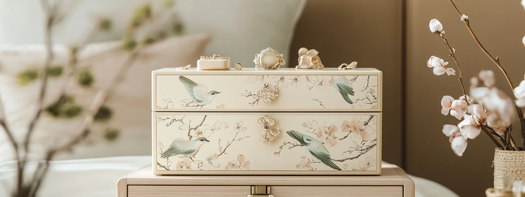 High-end wooden extra-large jewelry box, an elegant showcase for jewelry.